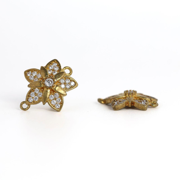 Cherry Tree Beads Brass 14x16.5mm Cherry Blossom Links with Clear Cubic Zirconia Crystals - 2 per bag 