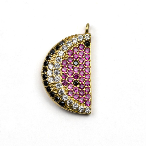 Cherry Tree Beads Brass 10.7x19.7mm Watermelon Slice Pendant with Clear Cubic Zirconia Crystals - 1 per bag 