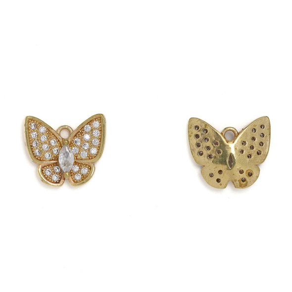 Cherry Tree Beads Brass 12x13.5mm Butterfly Charms with Clear Cubic Zirconia Crystals - 2 per bag 