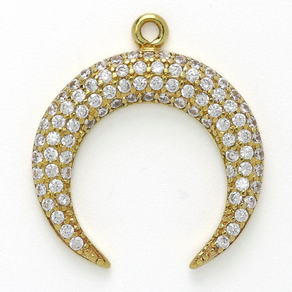 Cherry Tree Beads Brass 16.5x18mm Crescent Moon Pendant with Clear Cubic Zirconia Crystals - 1 per bag 