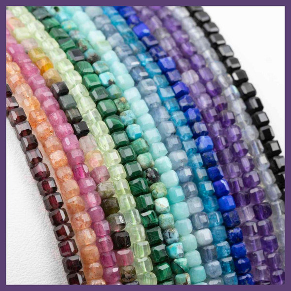 Cherry Tree Beads Natural Gemstone 3mm Faceted Cube Beads - 8 inch strand 