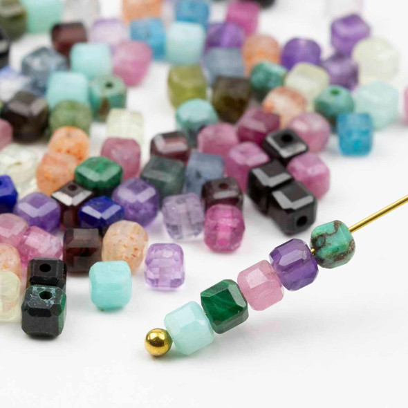 Cherry Tree Beads Natural Gemstone 3mm Faceted Cube Beads - 8 inch strand 