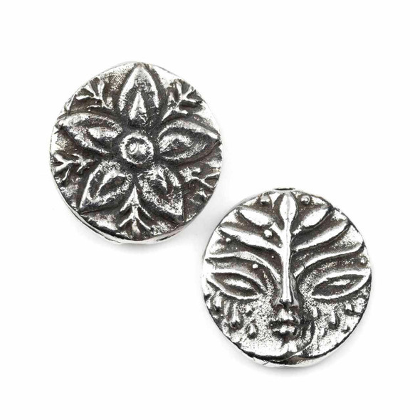 Cherry Tree Beads Green Girl Studios Pewter 22x23mm Flower Face Bead - 1 per bag 