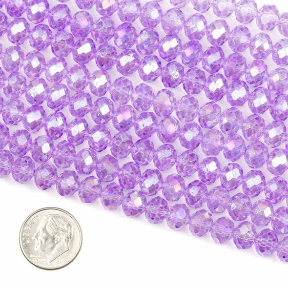 Cherry Tree Beads Crystal Beads - approx. 6x8mm Light Orchid Purple Faceted Rondelles with AB finish, 15 inch strand 