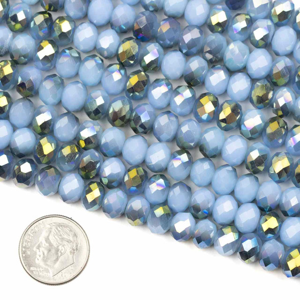 Cherry Tree Beads Crystal Beads - approx. 6x8mm Opaque Green Rainbow-Kissed Blue Bell Faceted Rondelles, 15 inch strand 