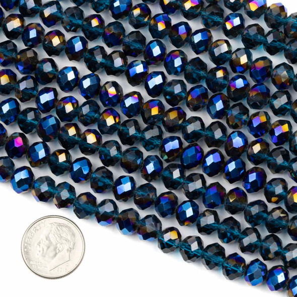 Cherry Tree Beads Crystal Beads - approx. 6x8mm Blue Rainbow-Kissed Dark Teal Faceted Rondelles, 15 inch strand 