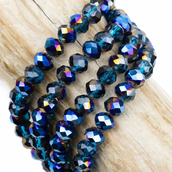 Cherry Tree Beads Crystal Beads - approx. 6x8mm Blue Rainbow-Kissed Dark Teal Faceted Rondelles, 15 inch strand 