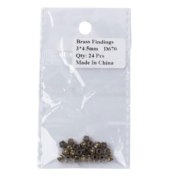 Cherry Tree Beads Brass 3x4.5mm Ornate Barrel Beads - 24 pieces per bag 