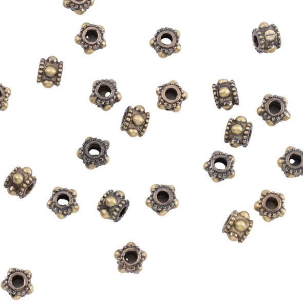 Cherry Tree Beads Brass 3x4.5mm Ornate Barrel Beads - 24 pieces per bag 