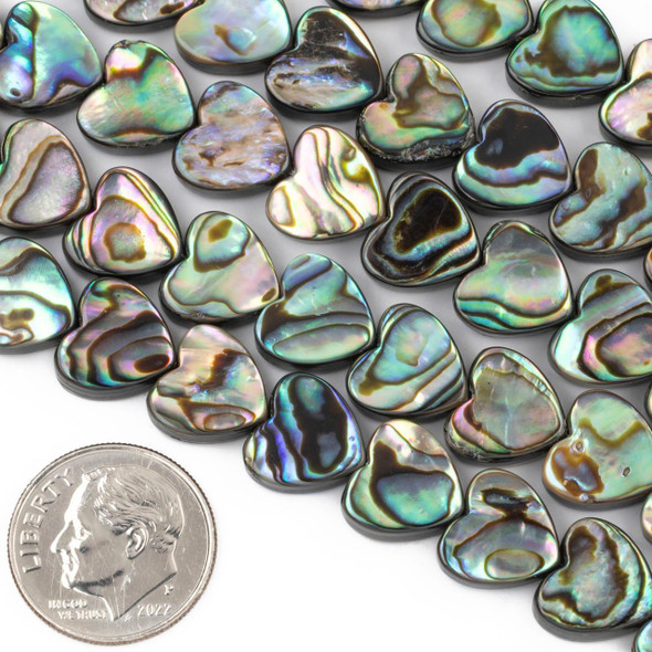 Cherry Tree Beads Abalone Paua Shell 10mm Heart Beads - 8 inch strand 
