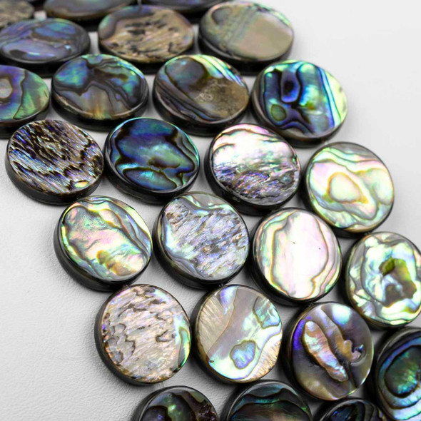 Cherry Tree Beads Abalone Paua Shell 16mm Coin Beads - 8 inch strand 