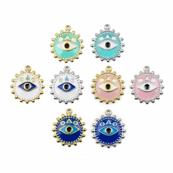 Cherry Tree Beads 316 Stainless Steel Charm - 18x20mm Enameled Radiant Evil Eye, 2 per bag 