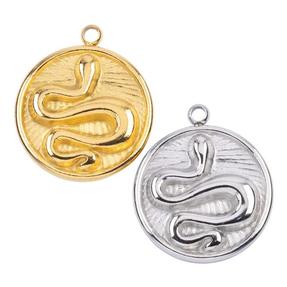 Cherry Tree Beads 316 Stainless Steel 15x16mm Snake Coin Charms - 2 per bag 