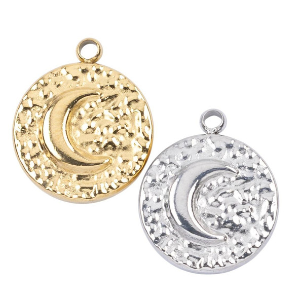 Cherry Tree Beads 316 Stainless Steel 12x13mm Crescent Moon Coin Charms - 2 per bag 