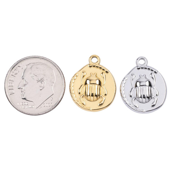Cherry Tree Beads 316 Stainless Steel 13.5x17mm Scarab Beetle Coin Charms - 2 per bag 