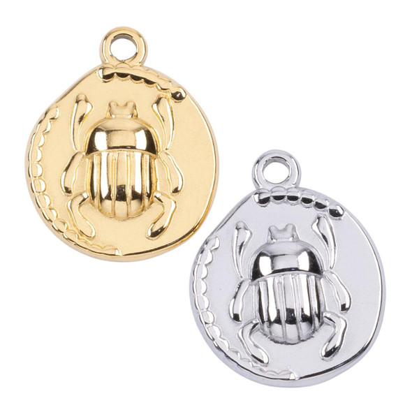 Cherry Tree Beads 316 Stainless Steel 13.5x17mm Scarab Beetle Coin Charms - 2 per bag 