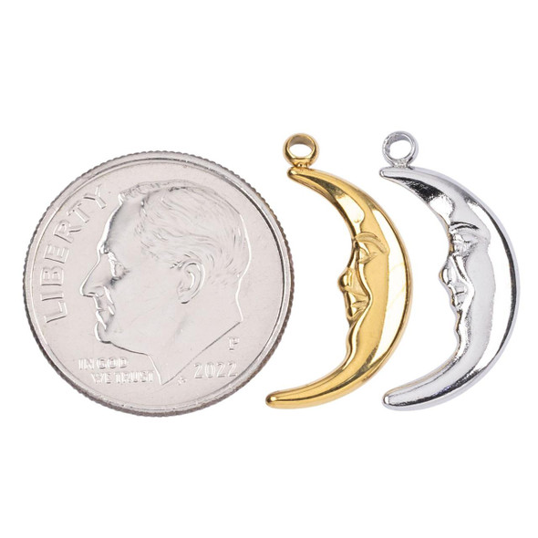 Cherry Tree Beads 316 Stainless Steel 9x18.5mm Crescent Moon Face Charms - 2 per bag 