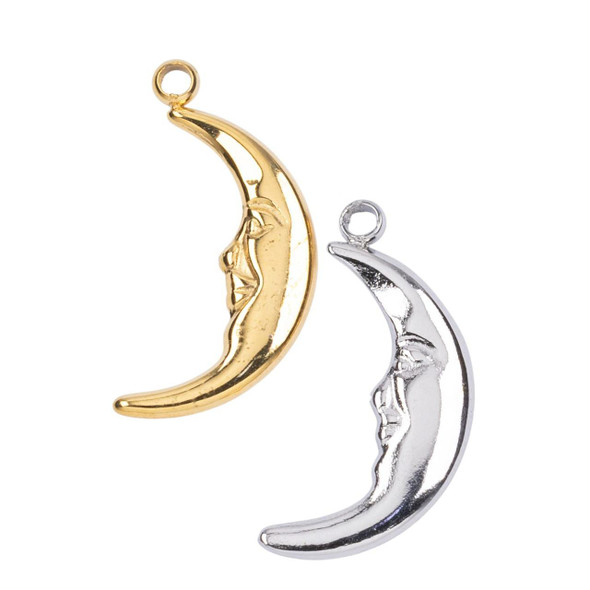 Cherry Tree Beads 316 Stainless Steel 9x18.5mm Crescent Moon Face Charms - 2 per bag 