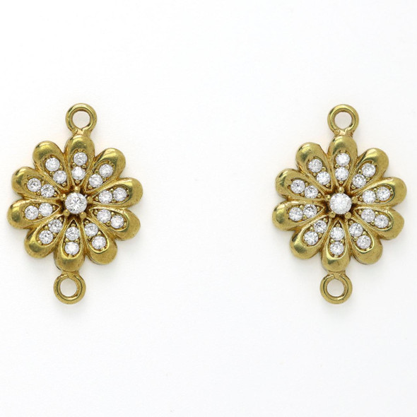 Cherry Tree Beads Brass 12.5x18.5mm Flower Pendants with Clear Cubic Zirconia Crystals - 2 per bag 