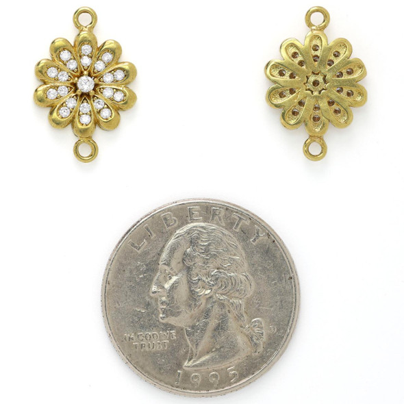 Cherry Tree Beads Brass 12.5x18.5mm Flower Pendants with Clear Cubic Zirconia Crystals - 2 per bag 