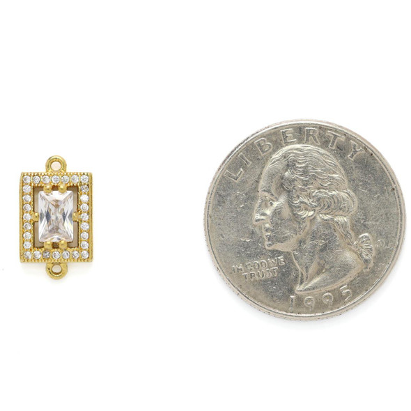 Cherry Tree Beads Brass 8.5x15mm Geometric Rectangle Link with Clear Cubic Zirconia Crystals - 1 per bag 