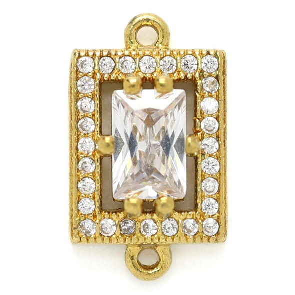 Cherry Tree Beads Brass 8.5x15mm Geometric Rectangle Link with Clear Cubic Zirconia Crystals - 1 per bag 