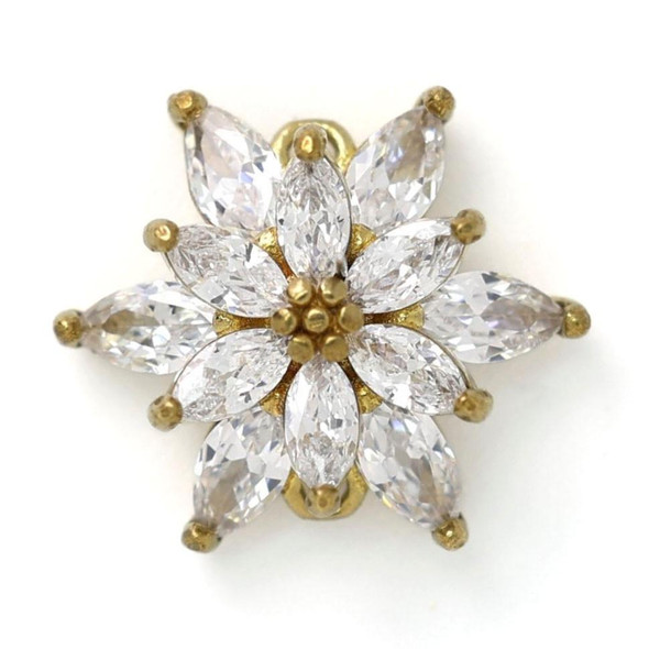 Cherry Tree Beads Brass 12.5mm Floral Link with Clear Cubic Zirconia Crystals - 1 per bag 