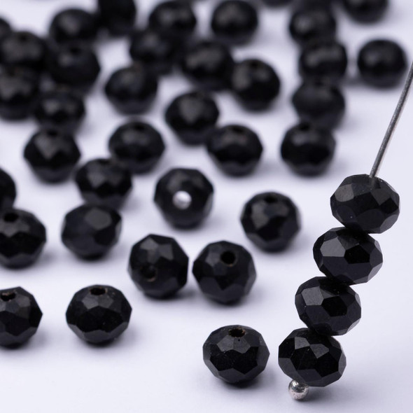 Cherry Tree Beads Crystal 5x6mm Opaque Midnight Black Faceted Rondelle Beads - Approx. 15 inch strand 