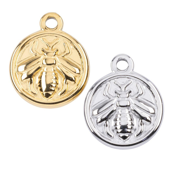 Cherry Tree Beads 316 Stainless Steel 13.5mm Bee Coin Charms - 2 per bag 