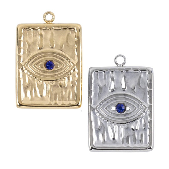 Cherry Tree Beads 304 Stainless Steel 13x20mm Evil Eye Rectangle Pendants - 2 per bag 