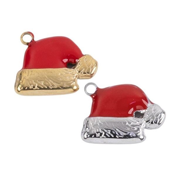 Cherry Tree Beads 304 Stainless Steel 9x11mm Enameled Santa Hat Charms - 2 per bag 