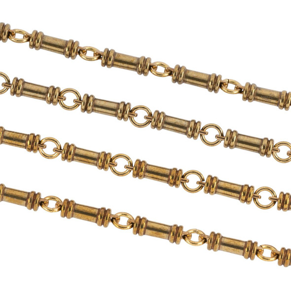 Cherry Tree Beads Ornate Brass 3x8mm Tube Chain with Links - 1 meter  Cherry Tree Beads Ornate Brass 3x8mm Tube Chain with Links - 1 meter
