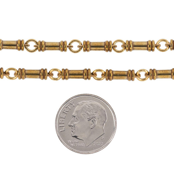 Cherry Tree Beads Ornate Brass 3x8mm Tube Chain with Links - 1 meter  Cherry Tree Beads Ornate Brass 3x8mm Tube Chain with Links - 1 meter