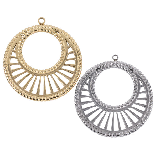 304 Stainless Steel 30mm Sunburst Hoop Pendants - 2 per bag