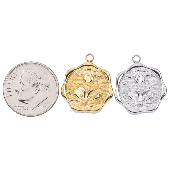 316 Stainless Steel 16.5mm Lotus Coin Charms - 2 per bag