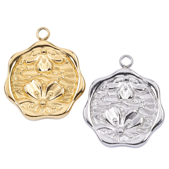 316 Stainless Steel 16.5mm Lotus Coin Charms - 2 per bag