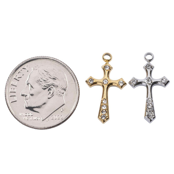 Cherry Tree Beads 316 Stainless Steel 10x17mm Cross Charms with Cubic Zirconia Crystals - 2 per bag 