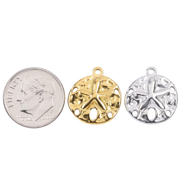 316 Stainless Steel 15mm Sand Dollar Coin Charms - 2 per bag
