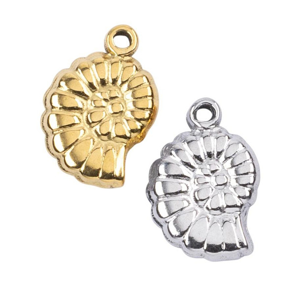 Cherry Tree Beads 316 Stainless Steel 8x12mm Ammonite Shell Charms - 2 per bag 