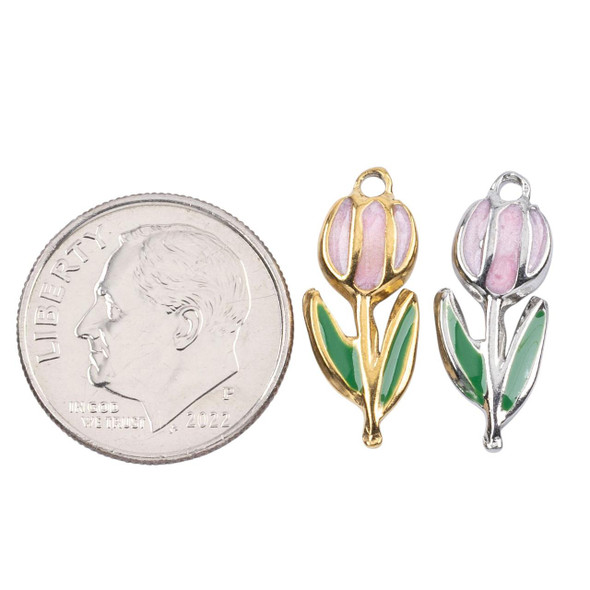 Cherry Tree Beads 316 Stainless Steel 7.5x18.5 Pink Tulip Charms - 2 per bag 
