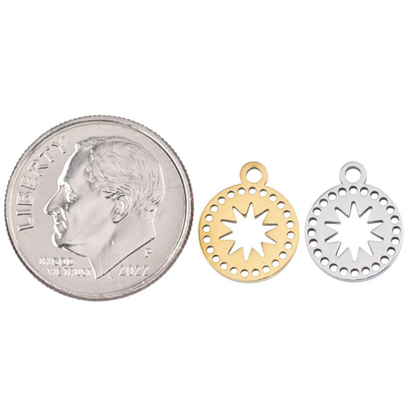 Cherry Tree Beads 316 Stainless Steel 9.5mm Star Cutout Coin Charms - 2 per bag 