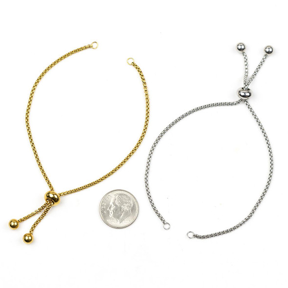 Cherry Tree Beads Stainless Steel 5x7mm Adjustable Slider Bracelet Blank with 5mm Balls and Open Jump Rings 