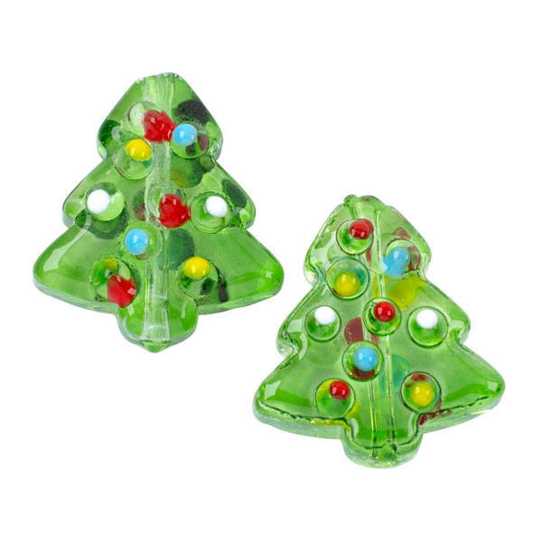 Cherry Tree Beads Handmade Lampwork Glass Beads - 15x16mm Christmas Tree, 2 per bag 