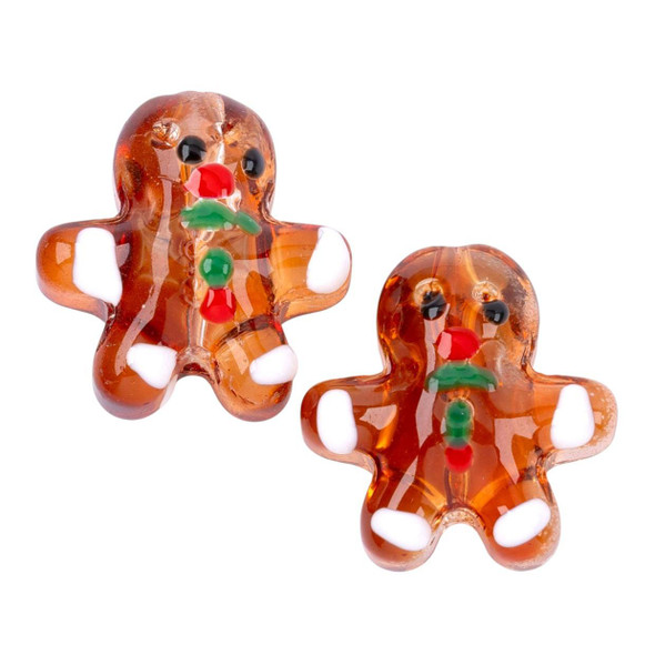 Cherry Tree Beads Handmade Lampwork Glass Beads - 14x14.5mm Tiny Gingerbread Man, 2 per bag 