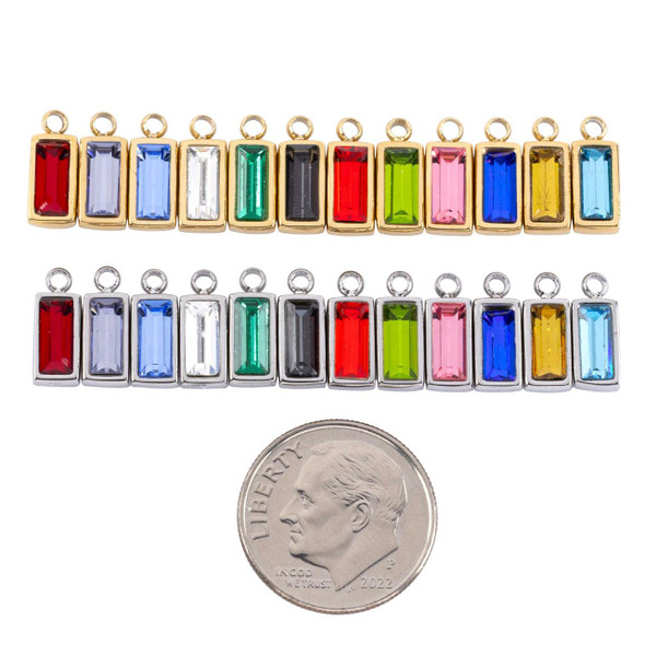 Cherry Tree Beads Stainless Steel 4x10mm Crystal Birthstone Charms - 2 per bag 