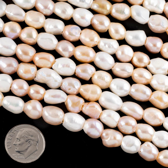 Cherry Tree Beads 8-9mm White, Pink, & Peach Freshwater Pearl Baroque et Beads with a 2.5mm Large Hole Nugg- approx. 8 inch strand 