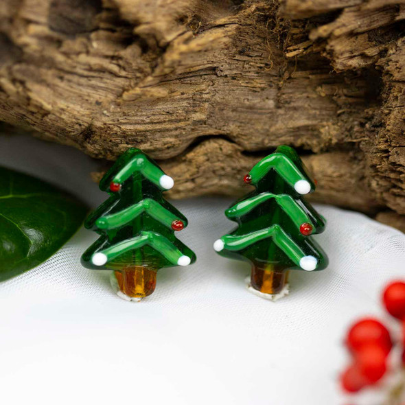 Cherry Tree Beads Handmade Lampwork Glass Beads - 20x26mm Christmas Tree, 2 per bag 