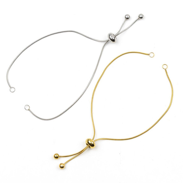 Cherry Tree Beads Stainless Steel 4x7mm Adjustable Slider Snake Chain Bracelet Blank with 5mm Balls and Open Jump Rings 