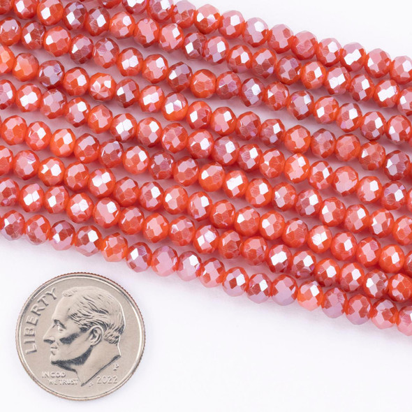 Cherry Tree Beads Crystal 3x3.6mm Opaque Tangerine Rose Faceted Rondelle Beads with AB finish - 15 inch strand 