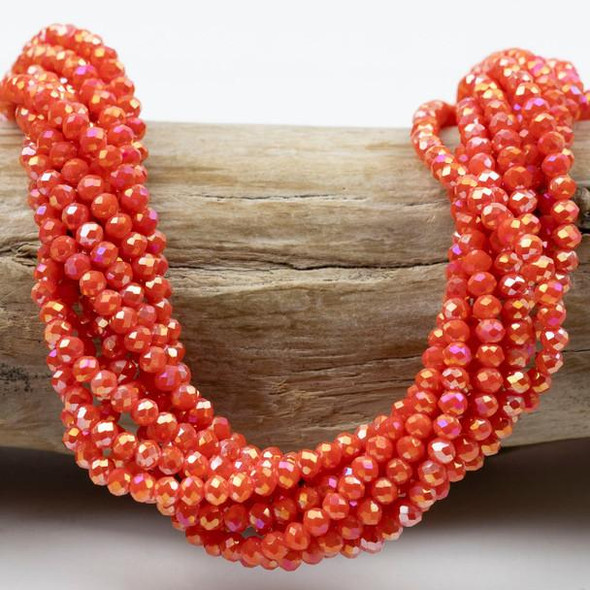 Cherry Tree Beads Crystal 3x3.6mm Opaque Tangerine Rose Faceted Rondelle Beads with AB finish - 15 inch strand 